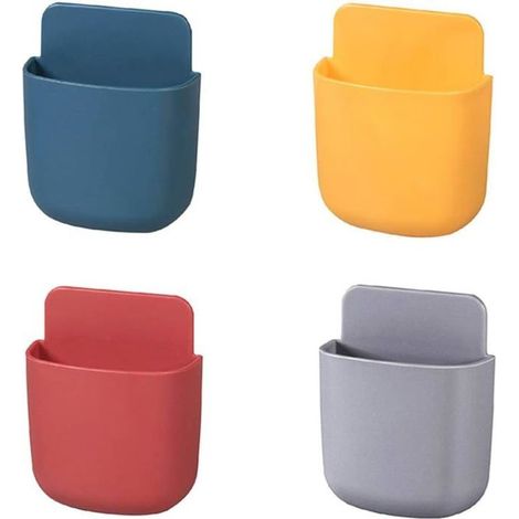 Support mural pour télécommandes, 4 pièces auto-adhésives, boîte de rangement design, disponible en 4 couleurs. (1/4)