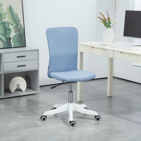 Chaise de bureau à hauteur réglable, roulettes, revêtement en lin synthétique, pour bureau ou espace de travail, 53 x 43 x 85-93 cm, bleue. (1/5)