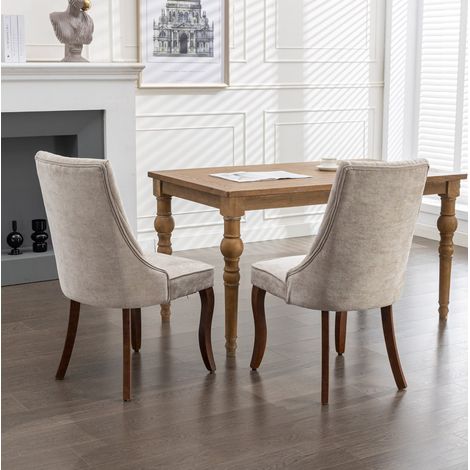 Juego de 2 sillas de comedor en chenilla beige con patas de madera maciza y respaldo alto,64×50×95.5cm (1/5)