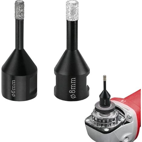 Forets diamantés, forets à carrelage, lot de 2 (6 mm/8 mm), filetage M14, forets brasés sous vide, pour le perçage à sec de carrelage en porcelaine, granit, marbre et autres matériaux durs. (1/5)
