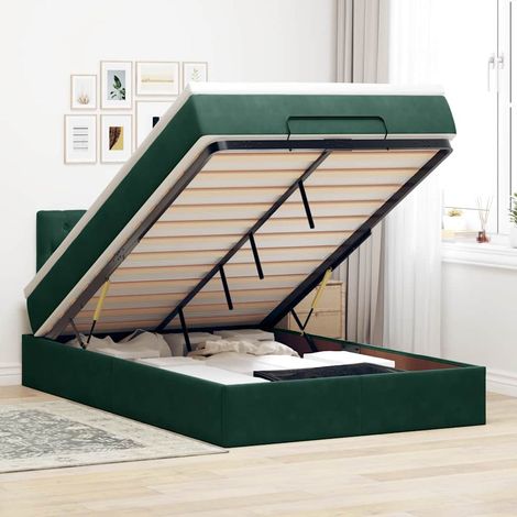 Ottoman-Bett mit Matratze & LEDs Dunkelgrün 120x200 cm Samt (1/5)