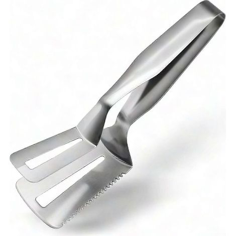 Steakzange aus Edelstahl 304 mit Zähnen – Vielseitiger, geschlitzter Pfannenwender für Pizza, Grill und Backen – Multifunktionaler Lebensmittelwender mit Clip (1/5)