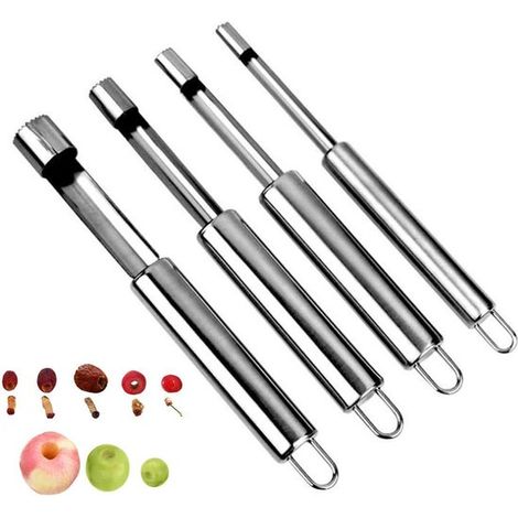 4 piezas, Extractor de corazones de acero inoxidable, Extractor corazones multifuncional, Deshuesador frutas desmontable, Fácil extraer corazón (1/5)