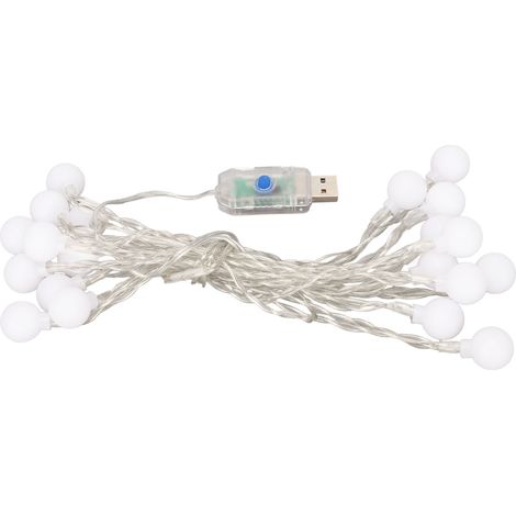 Guirlande lumineuse LED USB Plug and Play, 8 modes d'éclairage, étanche, blanc chaud, 3 mètres (9,8 pieds), 20 LED, pour intérieur et extérieur (1/4)