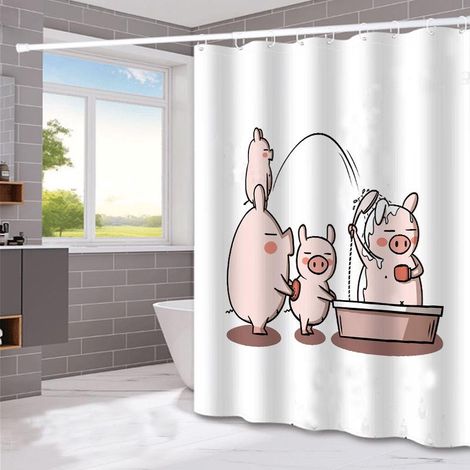 Rideau de douche imperméable 180 x 180 cm avec crochets (motif cochon dans le bain), haute qualité, anti-moisissure, facile à nettoyer, joliment imprimé (1/5)