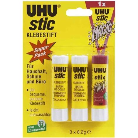 Barras de pegamento uhu modelo 8 2 gramos paquete tres