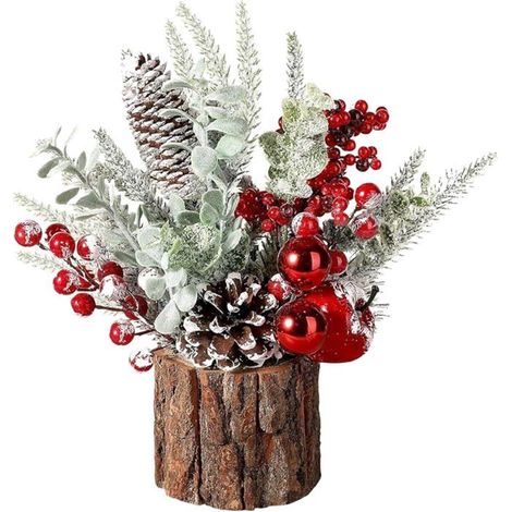 Pièce centrale de Noël,décoration de table de Noël, arbre de Noël artificiel avec baie rouge pignons de pin & verdure,pour cheminée (1/5)