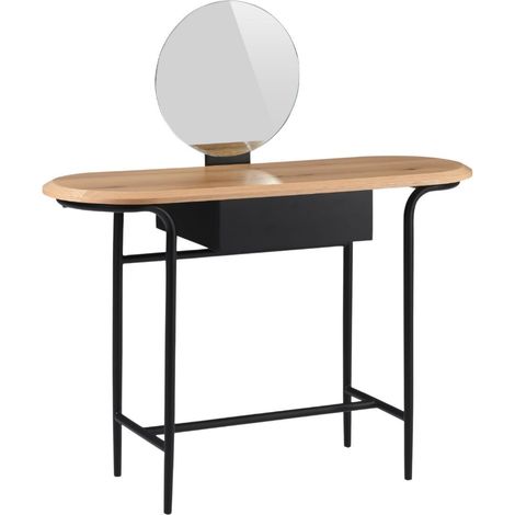Coiffeuse en métal et MDF plateau placage chêne avec miroir réglable en hauteur - ORBELLE