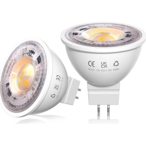 Ampoules LED MR16 Blanc Chaud 3000K, Ampoules LED GU5.3, Ampoule Spot LED 12V, 6W=50W Lampe Traditionnelle, 38° Angle, Non-Dimmersible, Lot de 2, LTB-GU5.3-WW [Classe énergétique A] (1/5)
