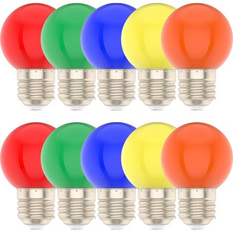 E27 G45 1W Led Ampoule Colorée, Rouge Orange Jaune Vert Bleu, Convient pour la décoration de Noël, Lumières de noel, Décoration de Jardin etc,Lot de10 (1/4)