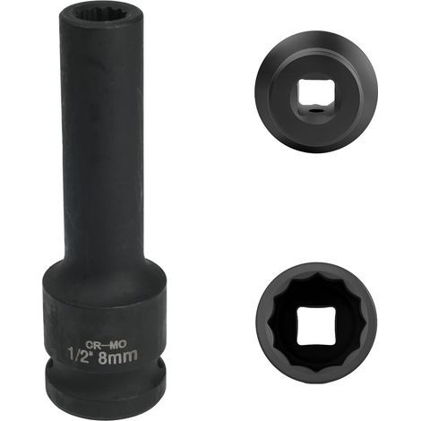x 8 mm 12-Punkt-Schlagschrauber-Steckschlüssel, Chrom-Molybdän-Stahl, 1/2", Schwarz, für Kfz-Mechaniker (1/5)