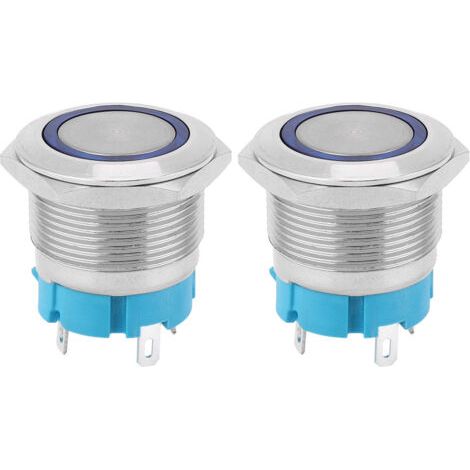 Bouton-poussoir autobloquant de 22 mm, protégé IP65, avec anneau lumineux pour voiture et bateau (2 pièces, bleu, 220 V CA) (1/5)