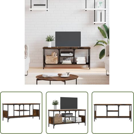 Meuble tv bois d'ingénierie - Meuble TV chêne fumé 100x35x45 cm bois d'ingénierie et fer (1/5)
