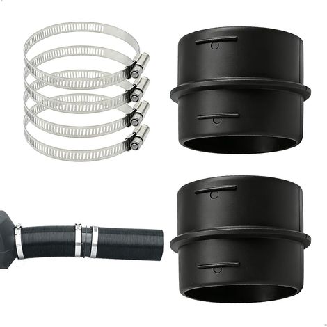 Raccords Ronds de 75 mm,Connecteur Rond pour Chauffage de Voiture avec 4 Colliers de Serrage en Acier Inoxydable Raccord de Conduit pour Tuyaux de Ventilation, Noir, 2 Pièces (1/5)