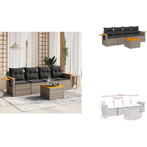 5-tlg. Garten-Sofagarnitur mit Kissen Grau Poly Rattan - Gartenmöbel Set - PE-Rattan Möbel - Outdoor Sofa - Lounge Set - Esszimmergarnitur (1/3)