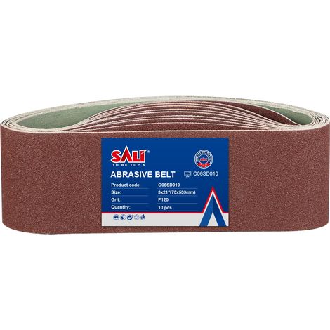 Lot de 10 bandes abrasives 75 x 533 mm Grain 120 pour ponceuse à bande, machine à ponceuse pour le ponçage, le lissage, l'aiguisage et le décapage du bois et du métal (1/5)