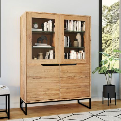 Buffet haut en chêne massif huilé éclairage led PALERME (1/5)