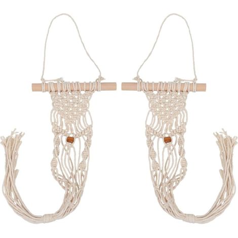 Sac en filet de coton tissé à la main pour plantes suspendues, 2 pièces (1/5)