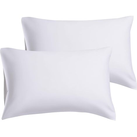 Lot de 2 taies d'oreiller en coton égyptien doux avec fermeture à enveloppe, housse de coussin respirante blanche, 51 x 76 cm (1/5)