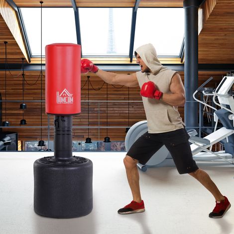 Saco de boxeo independiente de alta resistencia con altura ajustable (145-172 cm), relleno con agua (100 kg) y arena (120 kg). (1/5)