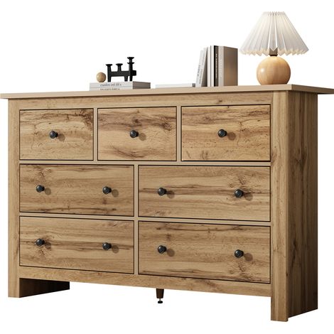 ELVMI Credenza con 7 Cassetti e Guide a Scorrimento Silenzioso, in Pannello di Particelle, per Sala da Pranzo (1/5)