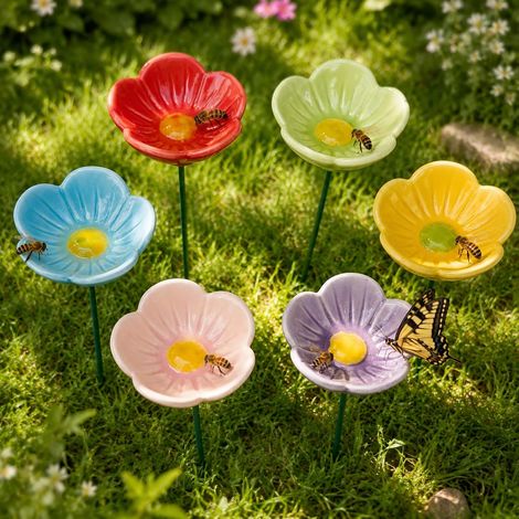 Set di 6 abbeveratoi per api in ceramica - Abbeveratoio per insetti - Abbeveratoio per api da giardino - Abbeveratoio per acqua con tappo - Fiori creativi - Regalo - Ciotola per miele (1/5)