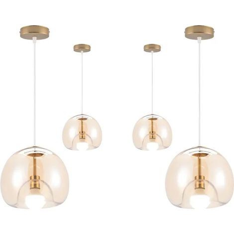 Lot de 4 Lustre Moderne Salon,Vintage Lampe de Plafond Industriel Abat-jour en Verre Suspension Luminaire Ajustable Retro,25cm (1/5)