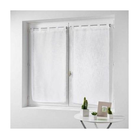 Paire de voilage à passants effet lin tissé - 60 x 90 cm - Haltona - Blanc - Livraison gratuite