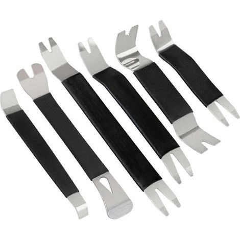 Kit de 6 outils pour le démontage des garnitures de portières automobiles, comprenant des clips de fixation, des garnitures de tableau de bord, de l'autoradio et des panneaux audio. (1/5)