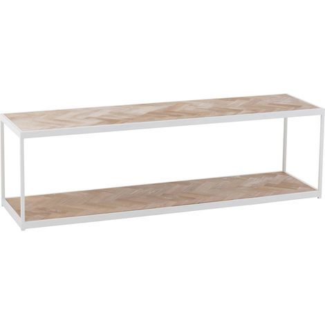 Table de salon zigzag bois naturel et métal blanc élégant - Bois naturel et blanc mat (1/5)