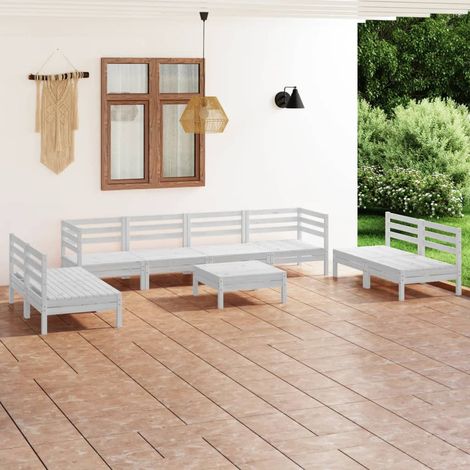 Salon de jardin 9 pcs Ensemble Table et Chaise de Jardin - Blanc Bois de pin massif BV613047 - BonneVie (1/5)