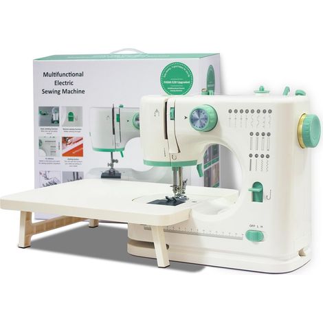 Machine à coudre portable pour débutants, 16 points intégrés et couture en marche arrière, machine à coudre à deux vitesses avec table d'extension et pédale