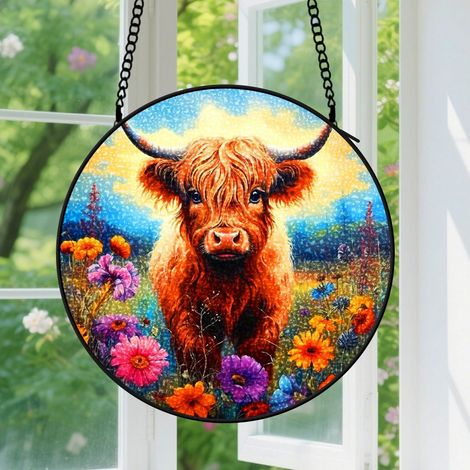 Suspension en vitrail - Attrape-soleil artistique en verre coloré, décoration fenêtre unique, cadeau Anniversaire pour femme, homme, tante 9cm (1/5)