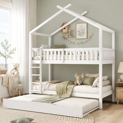 Litera 90x200 cm en blanco con cama extraíble y barandillas de seguridad (1/5)