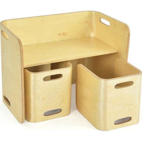 Set tavolo e sedie in legno di faggio per bambini, Set multiuso con tavola spessa e superficie liscia Naturale (1/5)