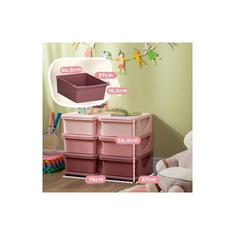 Boîte de rangement en plastique, rangement jouets, 6 tiroirs, organiseur de jouets, commode pour chambre d'enfant, rose (1/5)