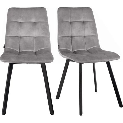 Lot 2 chaises en velours gris clair avec pieds en métal noir - NAMI 2 (1/5)