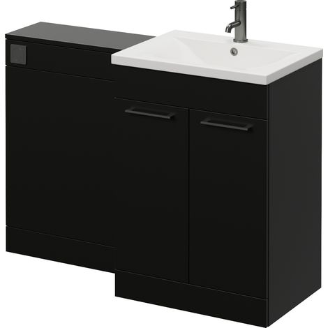 Napoli 460 Cento Matt Black 1200mm 2 Door Vanity Unit Toilet Suite with Glide Basin - 1200mm - Gunmetal Grey 160mm HandleWithout Kingston Toilet Pan
