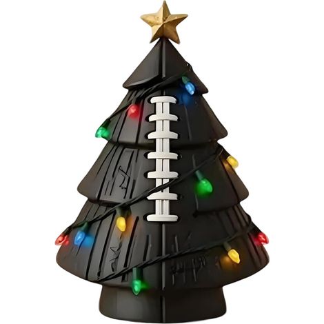 Pequeño árbol de Navidad de resina con forma de balón de fútbol y guirnalda - Negro