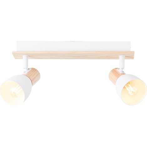 Brilliant Daintree Spotbalken 2flg weiß/natur, Metall/Holz, 2x D45, E14, 28 W (1/5)