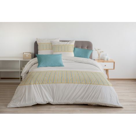 Parure de couette 3 pieces coton 57 fils beige 220 x 240 cm - NAT MIEL (1/5)