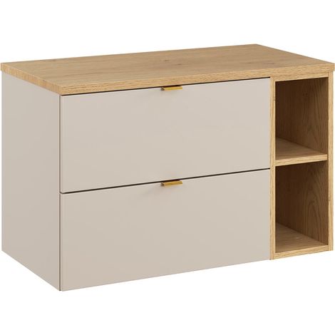Meuble sous-vasque 80cm 2 niches Azel Cachemire et Bois (1/4)