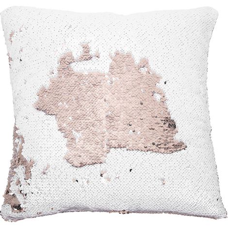 Kissenbezug mit Pailletten aus Wildlederimitat mit Reißverschluss für Sofa und Bett, Champagnergold + Weiß (1/5)