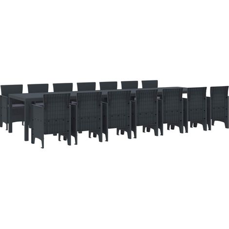 Garten-Esszimmergarnitur mit Kissen 15 pcs Anthrazit PP (1/5)