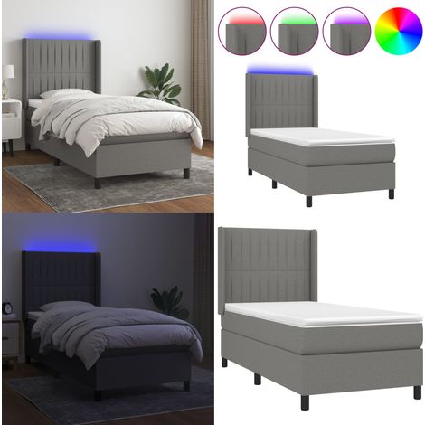 Cama box spring colchón y luces LED tela gris oscuro 80x200 cm - Colchón con luces LED - Cama con luz LED