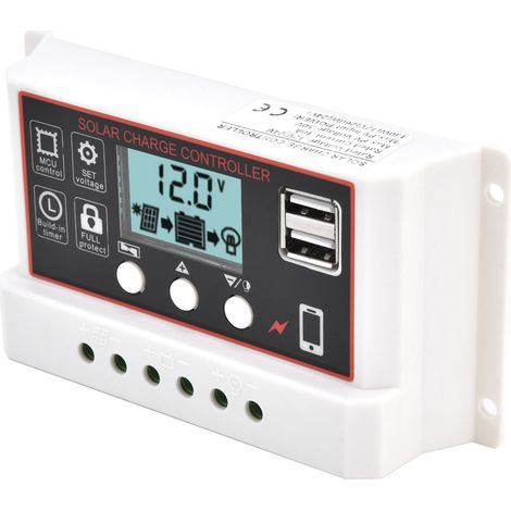 Contrôleur de panneau solaire intelligent à double port USB pour batterie, dispositif de contrôle de charge et de décharge PWM 12 V/24 V 10 A (1/5)