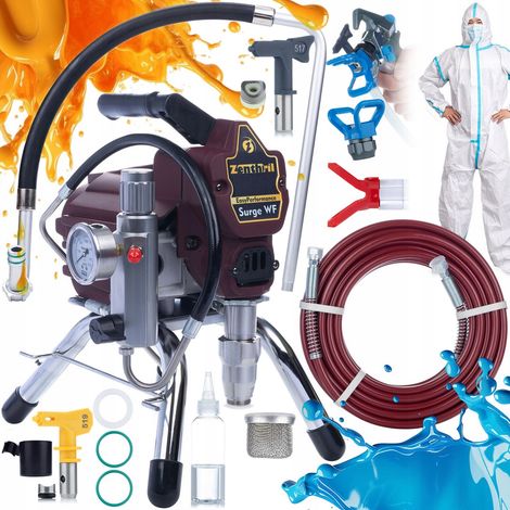 Zenthril Zenhril Surge WF Lackiergerät, 1800 W, 20 MPa, 0,019 Zoll, 2 l/min, EasyPerformance-Serie + Lackieranzug 185 cm + Düsenabdeckung + Düse 519