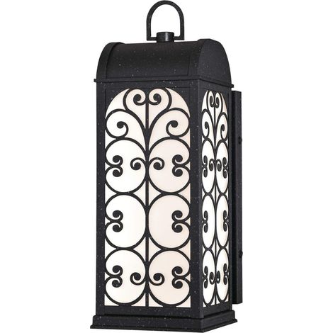 Applique murale d'extérieur à une lampe LED à intensité variable, finition fer texturé et verre dépoli (1/4)