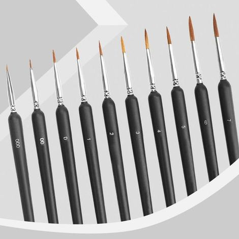 Pinceaux de précision, lot de 10 pinceaux acryliques pour peinture à la gouache et à l'aquarelle acrylique, parfaits pour les détails fins et les finitions. (1/5)