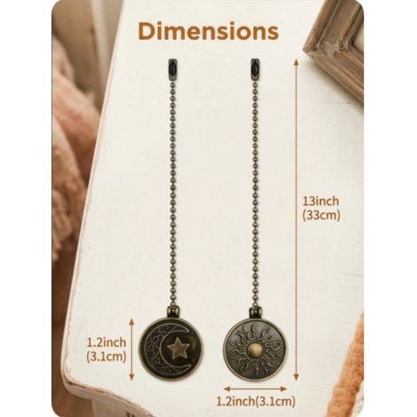 Lot de 2 : Chaîne de traction de ventilateur de plafond vintage Soleil Lune, chaîne d'extension décorative de 13 pouces, chaîne décorative pour ventilateur tour DIY (1/4)
